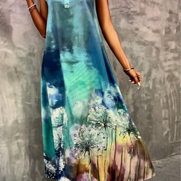 Ladies size XL (12) dandelion print maxi dress - Picture 3 of 11